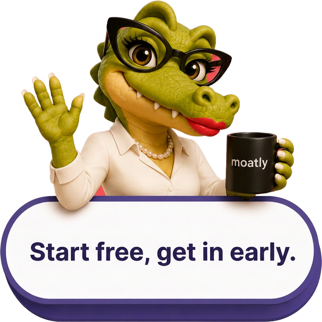 moatly the alligator waving next to a Start free, get in early button