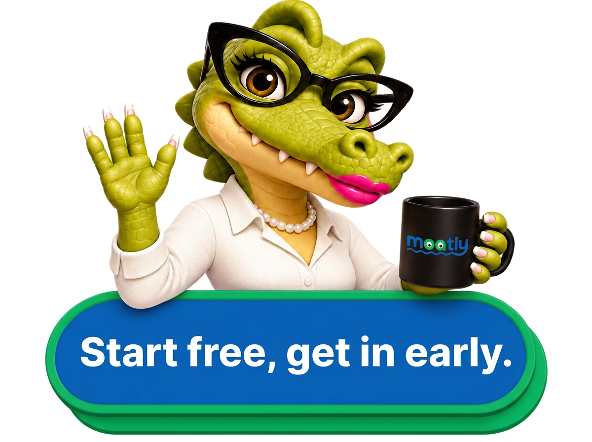 moatly the alligator waving next to a Start free, get in early button